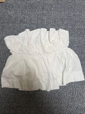 White Strapless Ruffled Tube Top